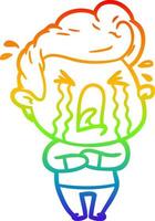 desenho de linha de gradiente de arco-íris desenho animado homem chorando vetor