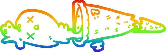 desenho de linha de gradiente de arco-íris caiu sorvete de desenho animado vetor