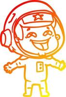 desenho de linha de gradiente quente desenho animado rindo astronauta vetor