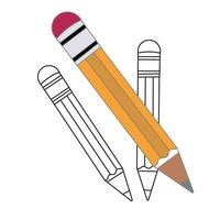 de volta ao elemento da escola, contorno e lápis de cor, clip-art educacional. vetor