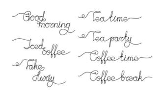 citação sobre chá e café. letras no estilo da caligrafia moderna. Leve embora. Café gelado. hora do chá. frase manuscrita e tipografia para seus projetos - menu, bolsas, cartazes, convites.