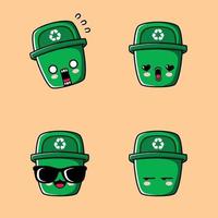 ilustração vetorial de emoji de lata de lixo fofo vetor