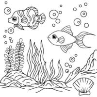 desenho vetorial para colorir peixe aqua para criança vetor