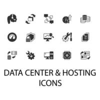 centro de dados e conjunto de ícones de hospedagem. data center e elementos de vetor de símbolo de pacote de hospedagem para web infográfico