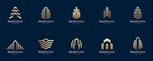 conjunto de design de logotipo imobiliário vetor