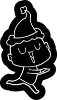 ícone de desenho animado feliz de um homem careca usando chapéu de papai noel vetor