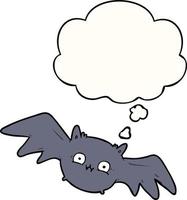 morcego de halloween dos desenhos animados e balão de pensamento vetor
