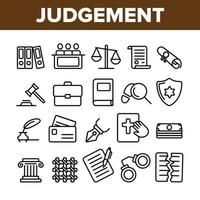 julgamento, conjunto de ícones de linha fina de vetor de processo judicial