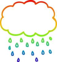 desenho de linha de gradiente de arco-íris nuvem de desenho animado chovendo vetor