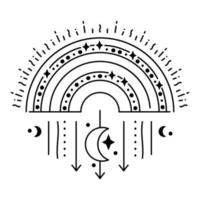 símbolo mágico de arco-íris e lua boho. elemento sagrado cigano estilo boho. vetor