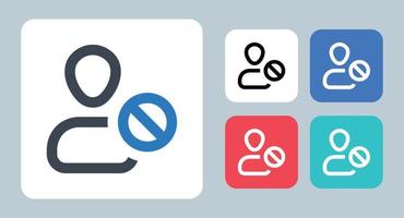 ícone de conta de bloco - ilustração vetorial. bloquear, conta, usuário, perfil, cancelar, avatar, amigo, proibido, pessoa, linha, contorno, plano, ícones . vetor