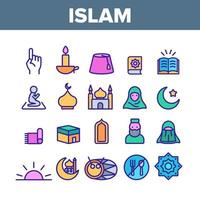 conjunto de ícones de cores árabes da religião islâmica vetor
