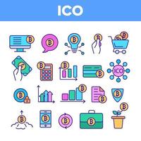 ico, conjunto de ícones de linha fina de vetor bitcoin