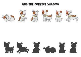 encontre as sombras corretas de cães fofos. quebra-cabeça lógico para crianças. vetor