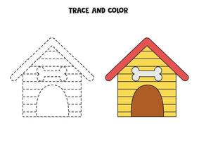 trace e colora o canil desenhado à mão bonito. planilha para crianças. vetor