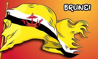 bandeira vetorial brunei darrussalam com mão desenhada vetor