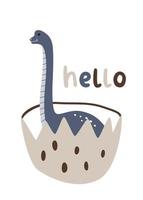 cartaz infantil fofo com um dinossauro bebê recém-nascido em ovo. animal de ilustração vetorial para quarto de crianças vetor