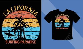 Califórnia surf paraíso t-shirt ilustração vetorial sobre o tema da Califórnia. fundo grunge. tipografia, gráficos de t-shirt, impressão, cartaz, banner, panfleto, cartão postal vetor