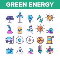 conjunto de ícones lineares de vetor de fontes de energia verde