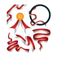 conjunto de bandeira de decoração 3d de fita indonésia. ilustração vetorial em um fundo branco vetor