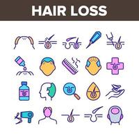 conjunto de ícones de elementos de coleção de perda de cabelo vetor