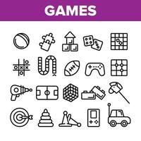 conjunto de ícones de linha fina de vetor de jogos infantis interativos