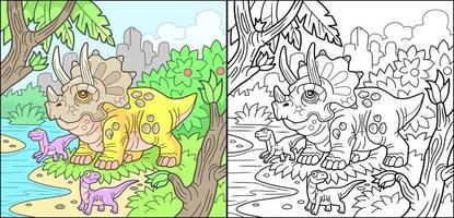 dinossauro triceratops, livro de colorir para crianças, ilustração vetorial vetor