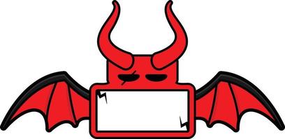 vetor de desenho animado de personagem de mascote diabo vermelho placa de morcego de caveira fofa