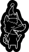 ícone de desenho animado de um lobo rindo usando chapéu de papai noel vetor
