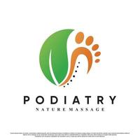 design de logotipo de podologia para massagem e spa com vetor premium de conceito de elemento de folha
