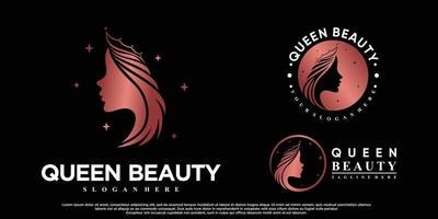 conjunto de design de logotipo de ícone de rainha da beleza para mulheres com vetor premium de conceito moderno