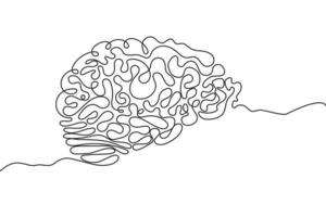 cérebro mão desenhada ícone desenho de linha contínua. órgãos humanos criativo abstrato arte fundo conceito moderno um design de linha única. contorno vetor de cor preto e branco de imagem simples