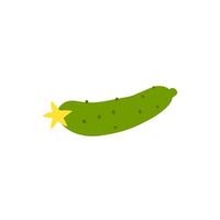 pepino verde dos desenhos animados isolado. ilustração em vetor estoque de um pepino com uma flor amarela. hortaliças amantes do calor em um fundo branco.