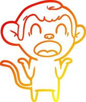 desenho de linha de gradiente quente gritando macaco de desenho animado encolhendo os ombros vetor