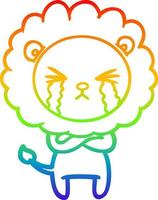 desenho de linha de gradiente de arco-íris desenho de leão chorando com braços cruzados vetor
