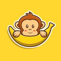 macaco fofo com ilustração vetorial de banana vetor