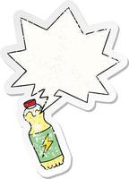 garrafa de refrigerante de desenho animado e adesivo angustiado de bolha de fala vetor