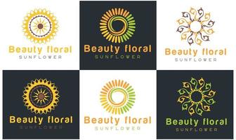 logotipo de girassol, modelo de vetor de design de logotipo de negócios de raios solares