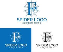 modelo de vetor de design de logotipo de teia de aranha letra f