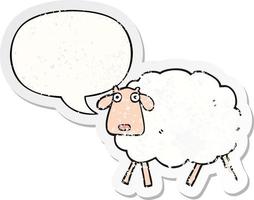 adesivo angustiado de ovelhas de desenho animado e bolha de fala vetor