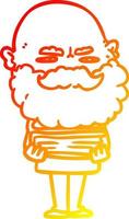 homem de desenho animado de desenho de linha de gradiente quente com barba franzindo a testa vetor