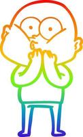 desenho de linha de gradiente de arco-íris desenho animado homem careca olhando vetor
