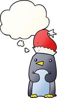 pinguim de natal fofo e balão de pensamento em estilo gradiente suave vetor