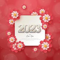 fundo quadrado com flores 3d para feliz ano novo 2023 vetor