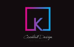 k design de logotipo de letra de quadro quadrado com cores azuis roxas. vetor