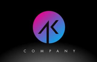ícone de design de logotipo de letra ak com cores azuis neon roxas e design circular vetor