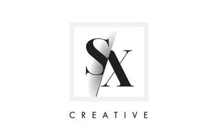 Design de logotipo de carta sx serif com corte interseccionado criativo. vetor