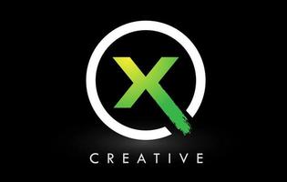 x design de logotipo de carta de pincel branco verde. logotipo de ícone de letras escovadas criativas. vetor
