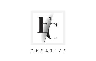 Design de logotipo de carta com serifa ec com corte cruzado criativo. vetor