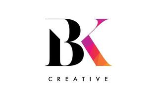 design de letra bk com corte criativo e textura colorida do arco-íris vetor